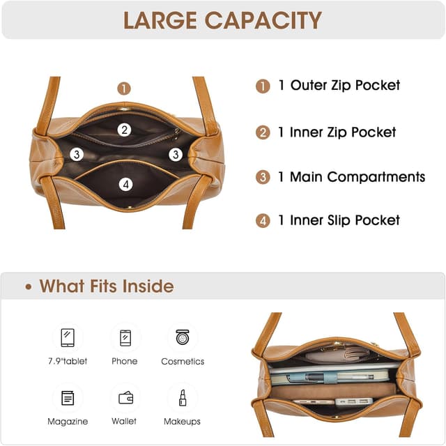 Thumbnail 4 de Kattee Sacs à main cuir véritable 34 cm