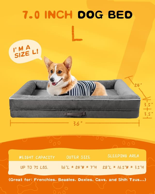 Detalle de Renvix Large Orthopedic Dog Bed 91x61x18cm