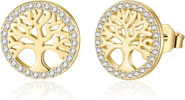 Detalle de Boucles d’oreilles Arbre de Vie en argent sterling 925 Jrêveinfini (zircons), diamètre 12 mm