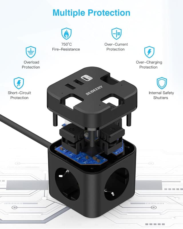 Thumbnail 5 de 6-in-1 Steckdosenwürfel mit USB‑C, 4 m Kabel 🔌