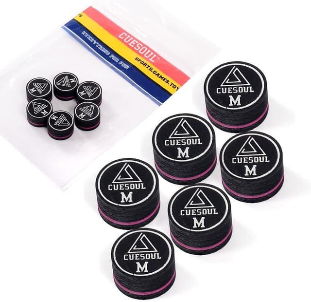 Detalle de CUESOUL set da 6 punte in pelle di maiale (9 strati) da 14 mm per stecca da biliardo