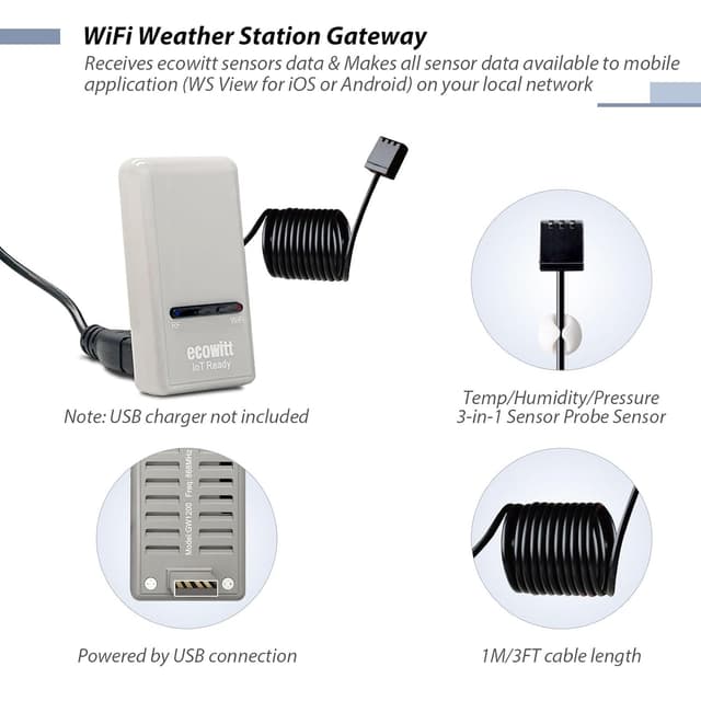 Detalle 2 de ECOWITT Gateway GW1200 – Basisstation für Wetterstation mit 3-in-1-Innensensor und 868-MHz-Ökosystem