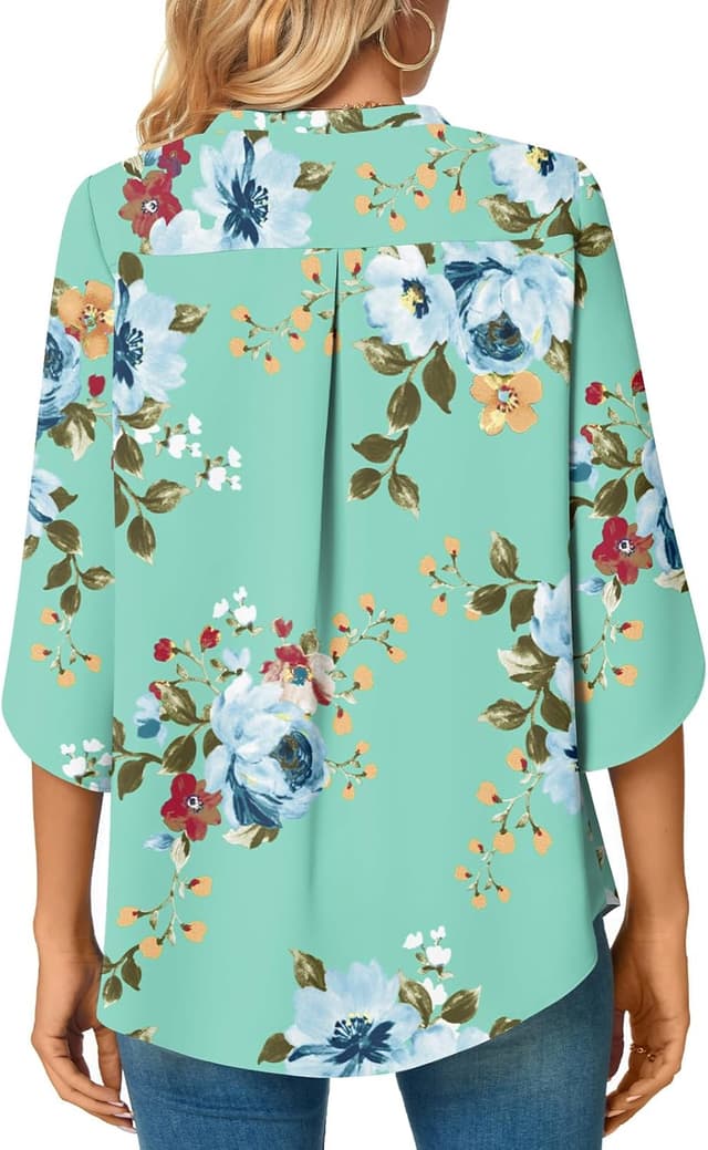 Detalle de Aodemo women’s chiffon blouse V-neck tunic with 3/4 sleeves (loose office-to-casual top)