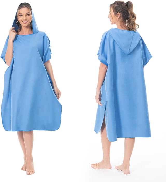 Detalle de Mokani accappatoio poncho in microfibra con cappuccio per beach, surf e cambio rapido (blu)