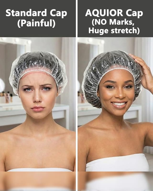 Detalle de Aquior Disposable Shower Cap (100 Pack) — Thick Clear Waterproof Bath Caps with Elastic