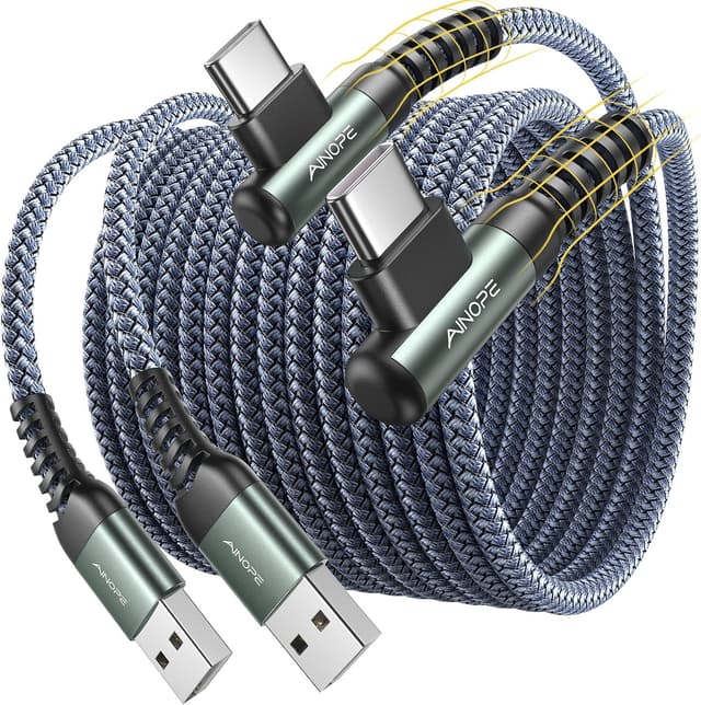 Detalle de AINOPE USB-C Charger Cable (2-Pack, 3m + 3m) with 90° right-angle design for fast charging and data sync