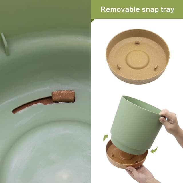 Detalle de QCQHDU 16.5cm Plant Pot (2-Pack) with Drainage Holes & Saucer, Green