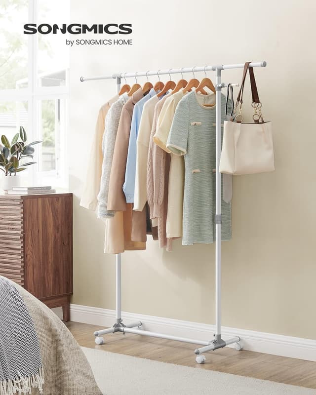 Detalle 2 de SONGMICS Stand Appendiabiti con ruote LLR001W01, altezza regolabile 97–165 cm e barra estensibile