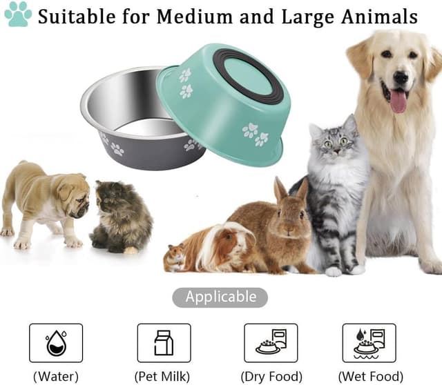 Detalle 2 de 2 Pack Stainless Steel Dog Bowls with Non-Slip Bottom – 8 inch metal bowls for medium to large dogs