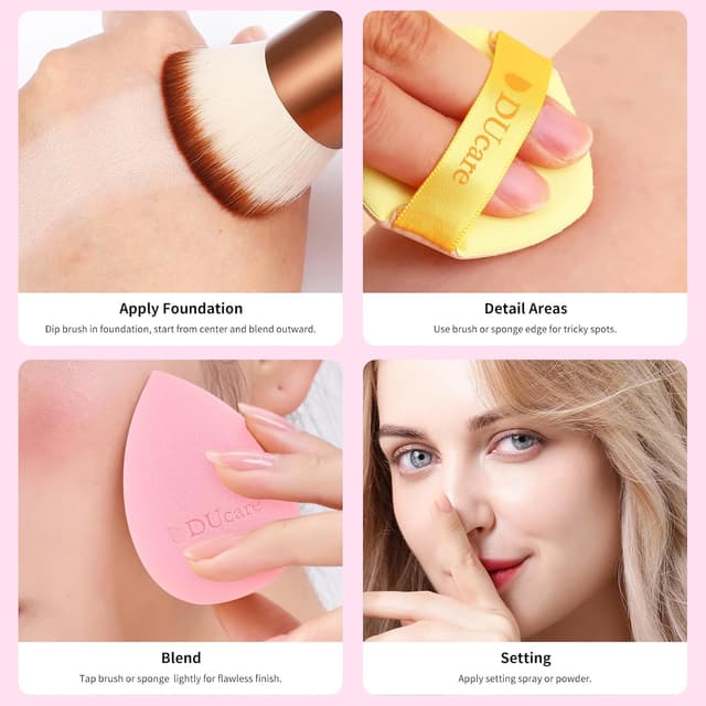 Detalle 2 de DUcare Make-up-Schwamm & Foundation-Pinsel: Kabuki Flat-Top für cremige, pudrige oder flüssige Base