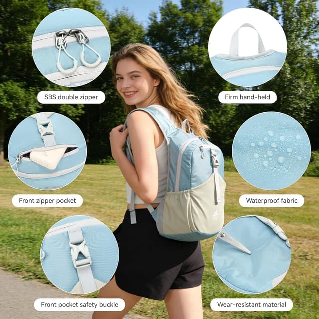 Detalle de UTIAMIAOGONGO 15L petit sac à dos de randonnée pliable léger (bleu clair)