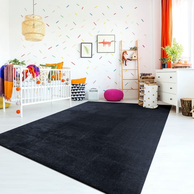 Detalle de TT Home Kinderzimmer-Teppich, waschbar & rutschfest, Kurzflor 140x200 cm (Navy Blau)