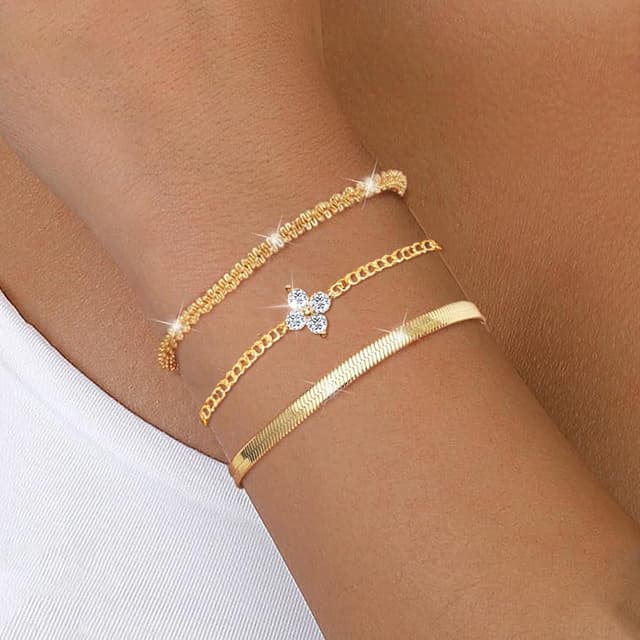 Detalle de MUCCA lot de 3 bracelets empilables en argent 925 pour femme, réglables en argent sterling multicouche