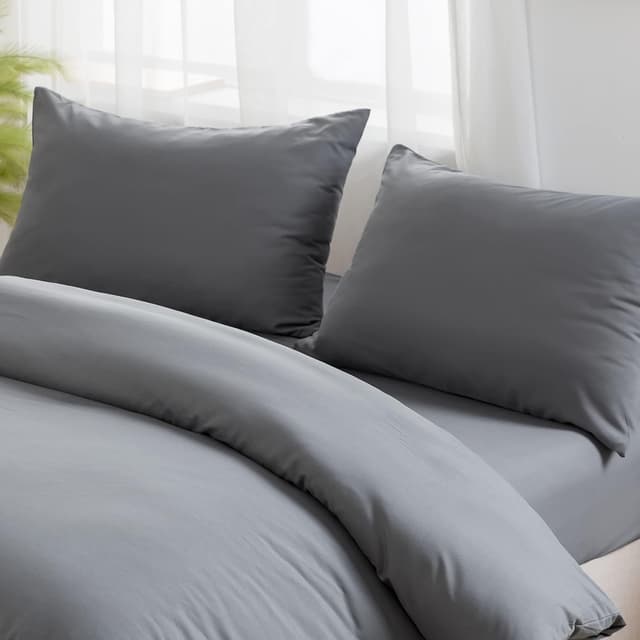 Detalle de Parure de lit AYSW 16 couleurs : housse de couette 140x200 cm + taie 65x65 cm en microfibre grise