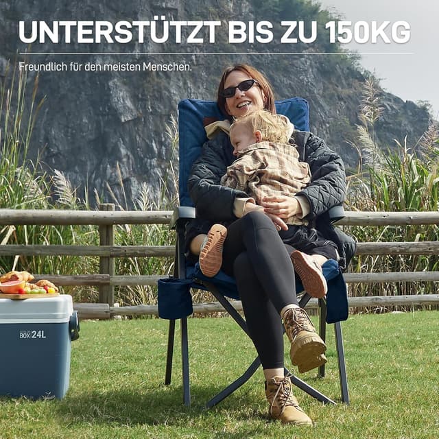 Detalle 2 de EVER ADVANCED Campingstuhl faltbar mit 4-fach verstellbarer Rückenlehne bis 150 kg, gepolstert (6 cm) & Getränkehalter