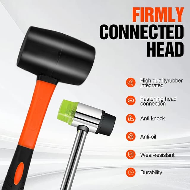 Detalle de 2Pcs Rubber Mallet Hammer Set (16oz) with 40mm Double-Faced Soft Mallet Heads for Flooring, Bricklaying & Tiling