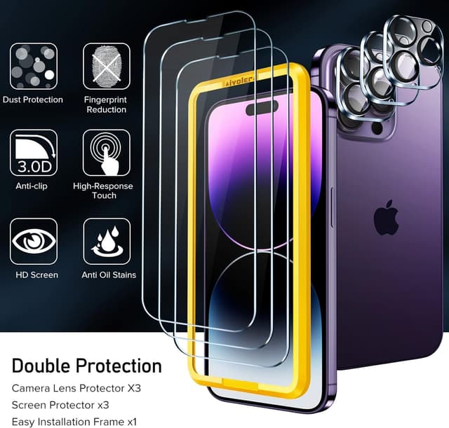 Thumbnail 6 de ivoler Protector Pantalla para iPhone 14 Pro Max 6.7" 3 piezas