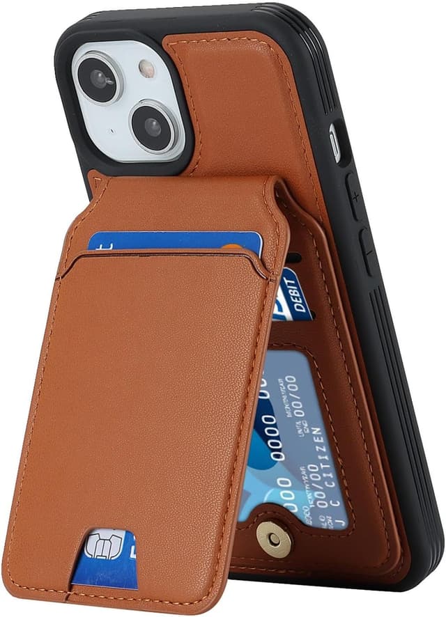 Detalle de Zouzt detachable 2-in-1 wallet case for iPhone 15 6.1-inch (with card holder) for MagSafe, Brown