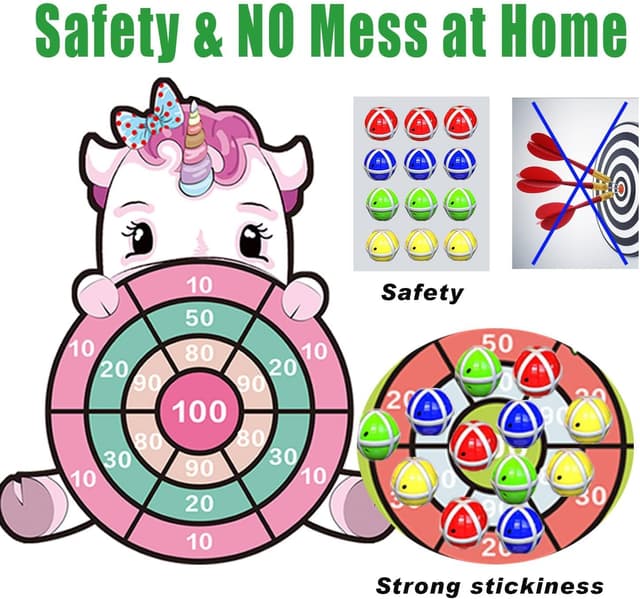 Detalle 2 de Unicorn 25-inch sticky ball dart board game for kids (ages 4-9) with 12 sticky balls