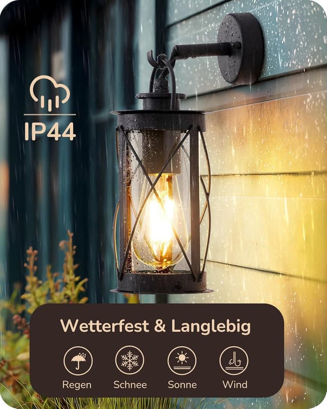 Detalle de EDISHINE Wandleuchte IP44 E27, Schwarz