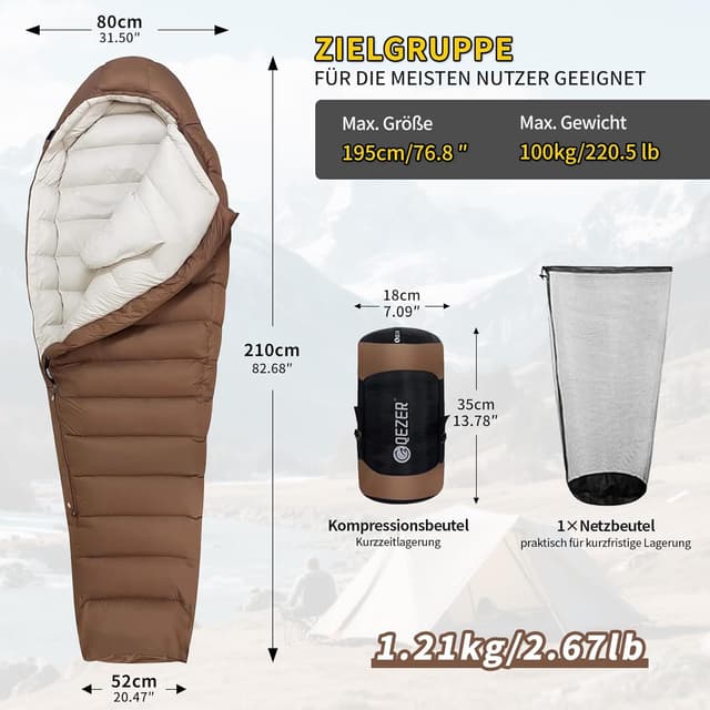 Thumbnail 2 de QEZER Daunenschlafsack 650er Entendaunen