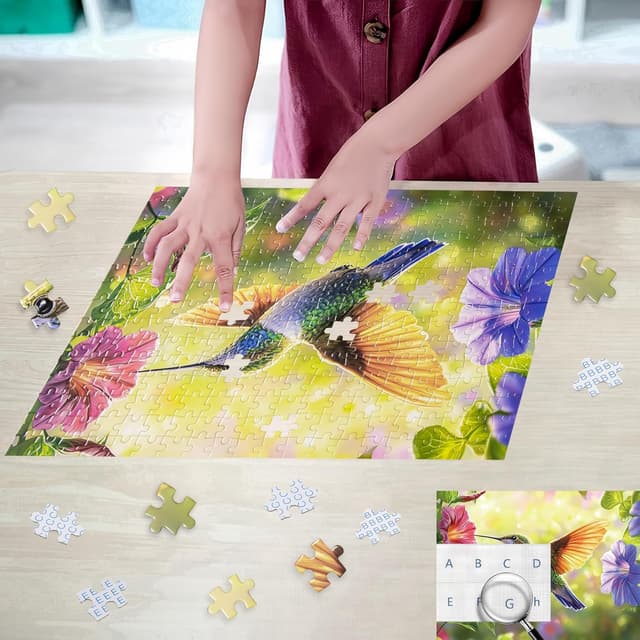 Thumbnail 6 de 300-Piece Puzzle for Adults: Spring Hummingbird Flowers Jigsaw, Recycled Paper, Glossy & Sturdy Large Pieces