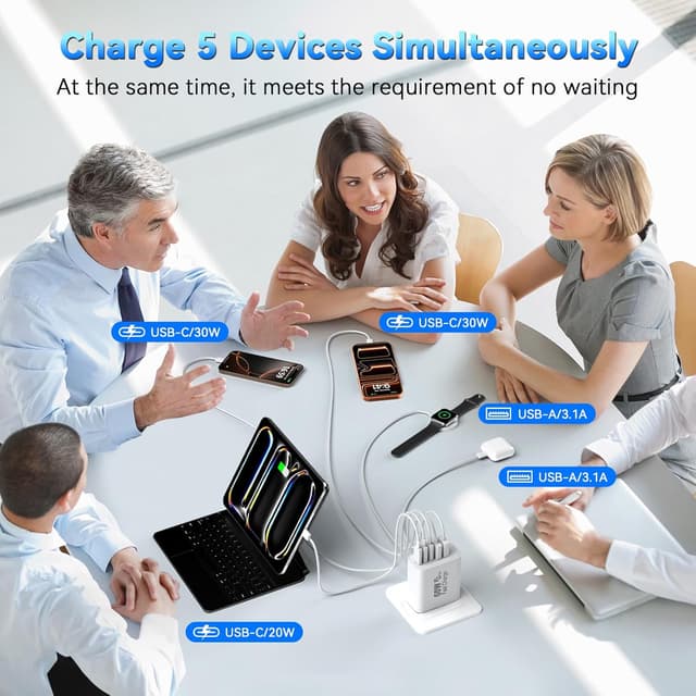 Detalle de 60W USB-C Charging Blocks 5-Port Wall Fast Charger (Two-Pack) — PD & QC 3.0 Multiport USB C Bricks