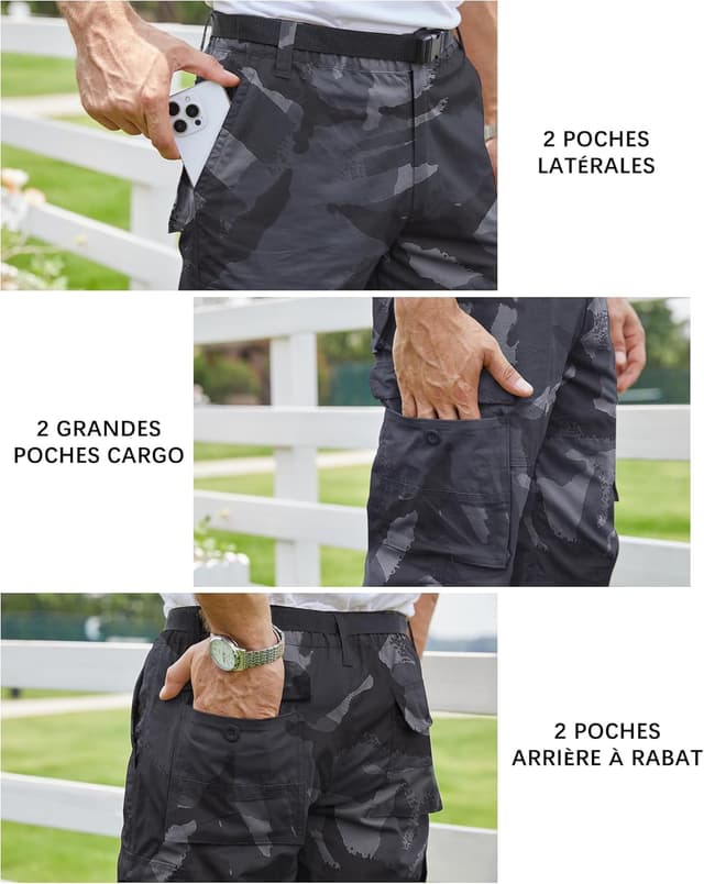 Detalle de NANAMEEI Pantacourt Cargo Homme 3/4 avec poches multiples – bermuda travail d’été