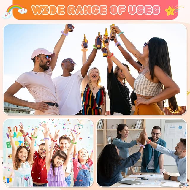 Detalle de Confezione da 24 braccialetti bambini in silicone con frasi motivazionali e amicizia (Tccydm 24)