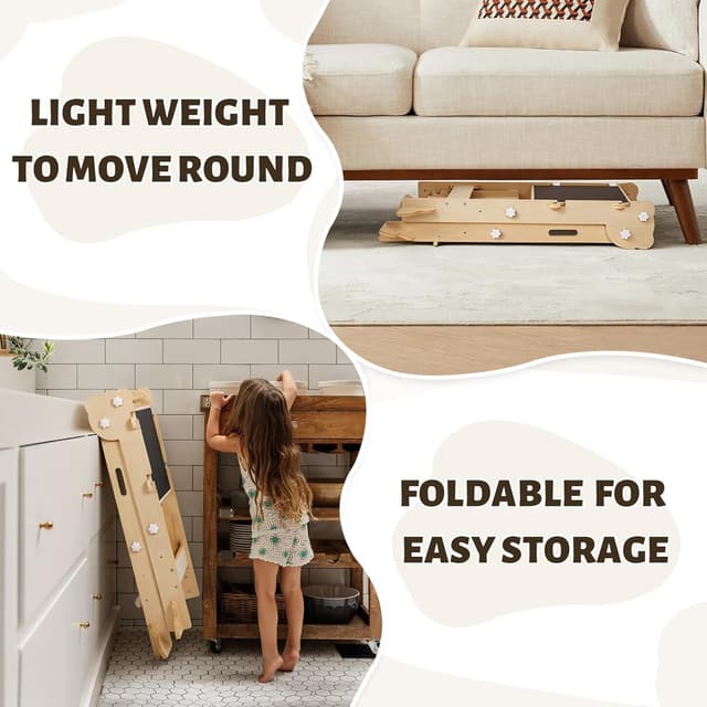 Thumbnail 6 de labebe klappbarer Lernturm aus Holz mit zweiseitiger Tafel (Montessori Learning Tower, 3-in-1, ab 1 Jahr)