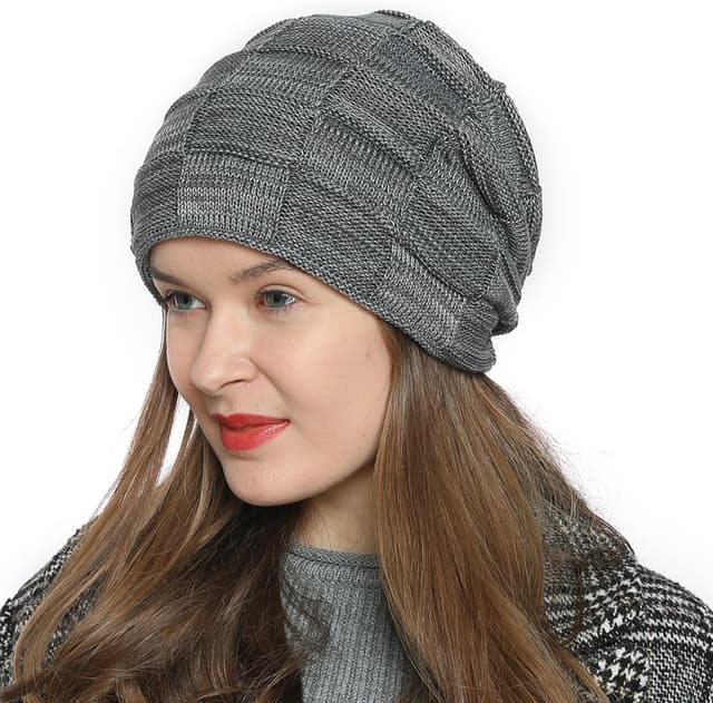 Detalle de DonDon Bonnet d’hiver pour femme Slouch en laine, doublure chaude en polaire