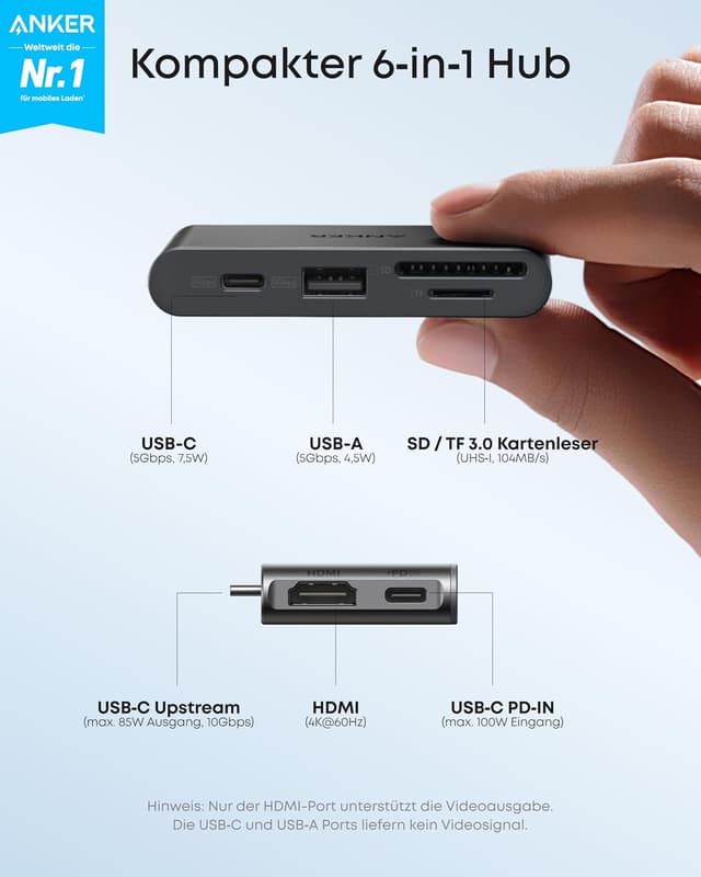 Detalle 2 de Anker Nano Hub 85W USB-C 6‑in‑1