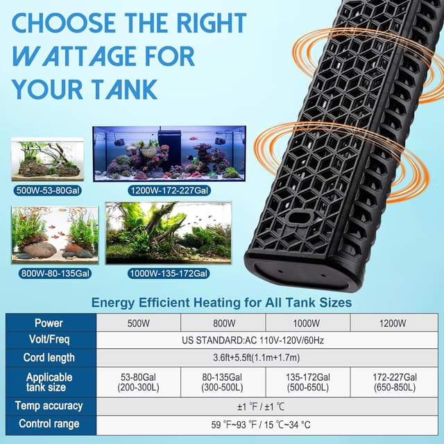 Thumbnail 6 de AQQA 500W Aquarium Heater for 53-80 Gallon