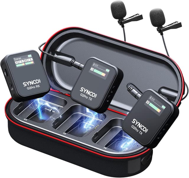 Detalle de SYNCO Wireless Lavalier Mikrofon G2(A2) Pro 2.4G Dual-Channel (Ansteckmikrofon) mit Ladegehäuse