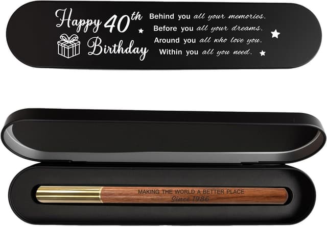 Detalle de iyaone Meaningful 40th Birthday Gift for 1986 – Engraved Wooden Gel Pen Keepsake Set