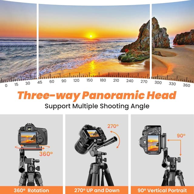 Detalle de Nineigh Kamera-Handy-Stativ 190 cm mit 3-Wege-Kopf und Fernauslöser