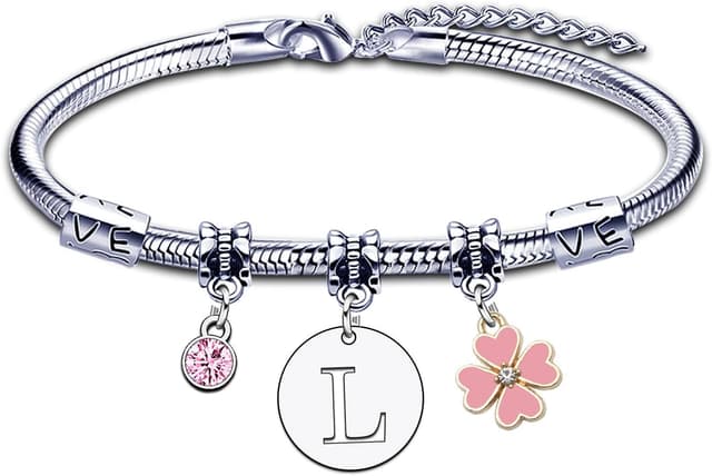 Detalle de A‑Z 26 Anfangsbuchstabe Anhänger Armband Set (KJKJKJ) – personalisierbare Geschenkidee für Frauen