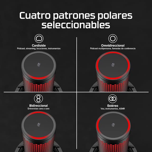 Detalle de HyperX Quadcast 2 micrófono USB para streaming 🎤