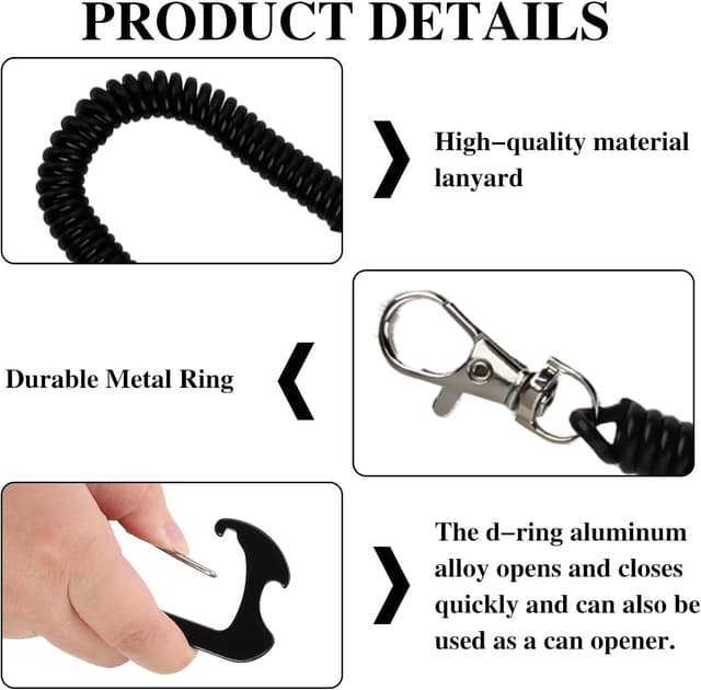 Detalle de RRICHH lot de 2 cordons téléphone portable universels antivol avec mousqueton et patchs, noir