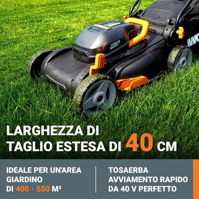 Detalle 2 de WORX WG743E tosaerba a batteria 40 V con pacciamatura e batteria PowerShare (senza cavo) fino a 500 m²
