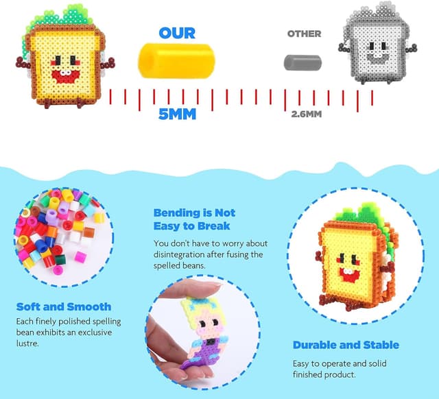 Detalle de Fuse Beads Kit (24 Colours, 5mm) with Pegboards, Tweezers, Ironing Papers & Keyrings