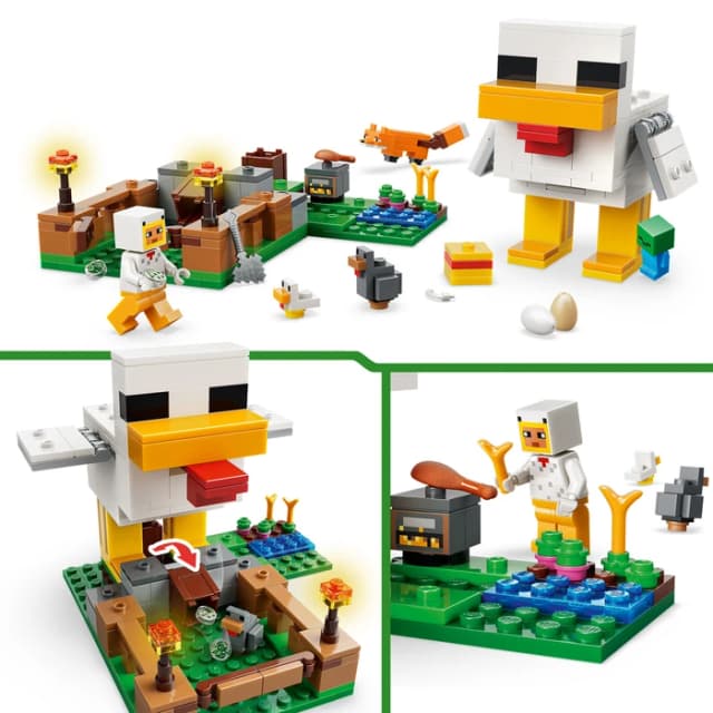 Detalle de LEGO Minecraft Hühnerfarm 21585 – Bauernhof-Set mit Stall, Eierfunktion und Zaun