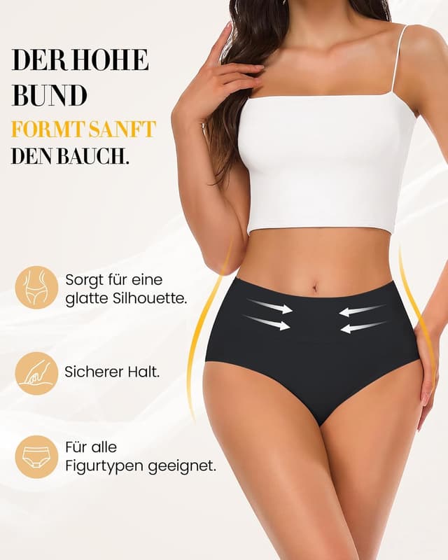 Detalle 2 de SIMIYA Damen-Unterhosen aus Baumwolle im 5er-Pack – hohe Taille, Hipster/Slips (S–5XL)