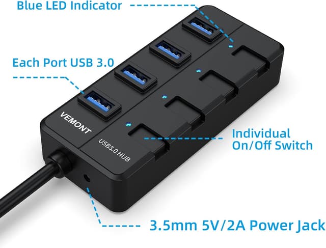 Detalle de VEMONT USB 3.0 Hub 4 Ports mit Netzteil