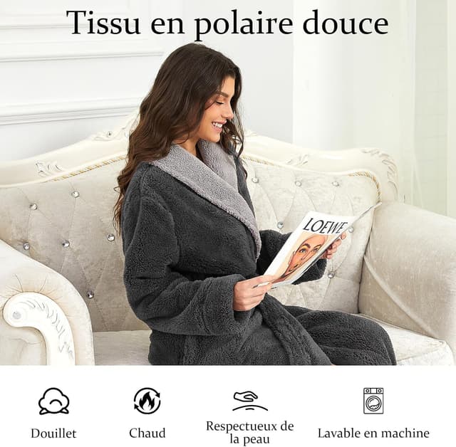 Thumbnail 3 de PUTUO Robe de Chambre Femme Polaire Longue