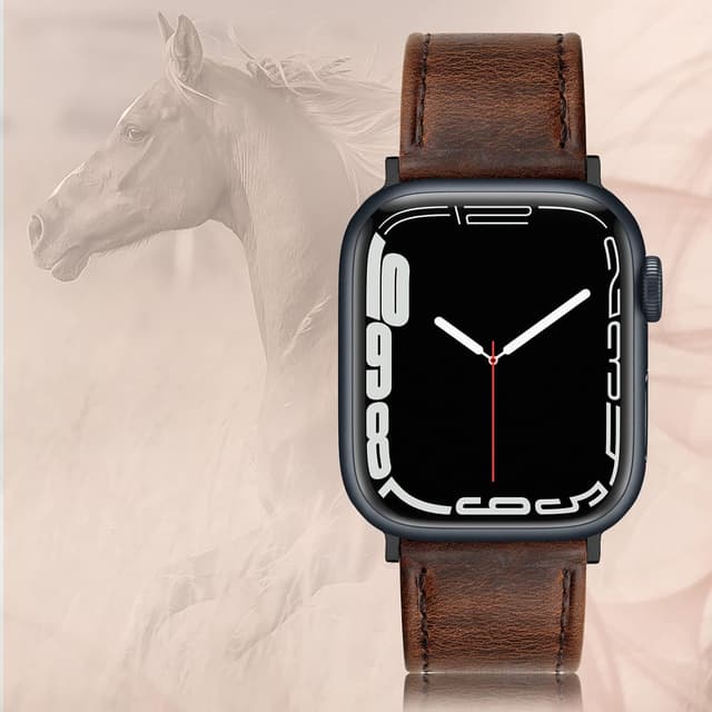 Detalle de Tuocal Genuine Leather Strap for Apple Watch (42mm/44mm/45mm/46mm) – Vintage style leather band with stainless steel connectors