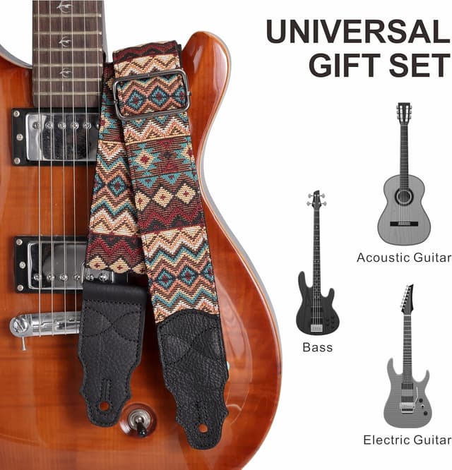 Detalle de YIKOKO Gitarrengurt aus Rindsleder-Kopfschicht, verstellbar 38–64" (für Akustik-/Bass- und E-Gitarre)