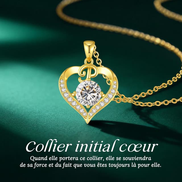 Detalle de LOUISA SECRET Collier femme à initiales A-Z avec pendentif cœur d’amour plaqué or 18K
