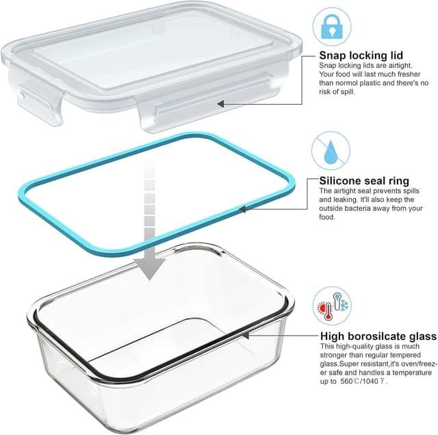 Detalle 2 de AILTEC 18-Piece Glass Food Storage Containers