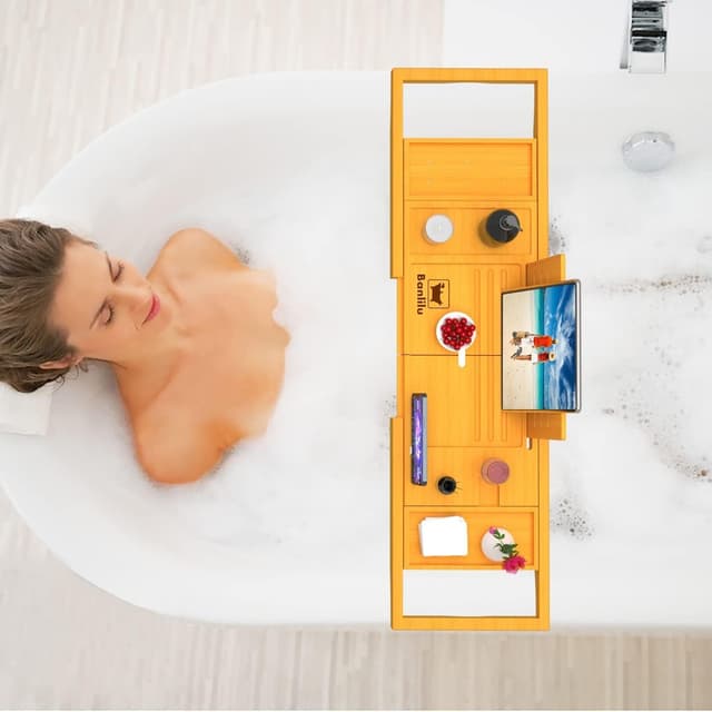 Thumbnail 3 de Ausziehbare Badewannenablage Bambus 72–102 cm